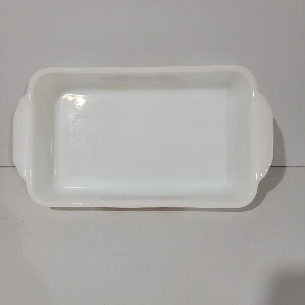 Vintage Fire-King Primrose Milk Glass Rectangle Casserole Baking Dish 1960s 11x7